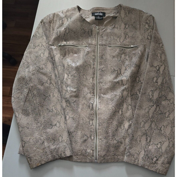Mark Alan Leather Jacket XL Front Zip Pockets Off White Black - Picture 1 of 8